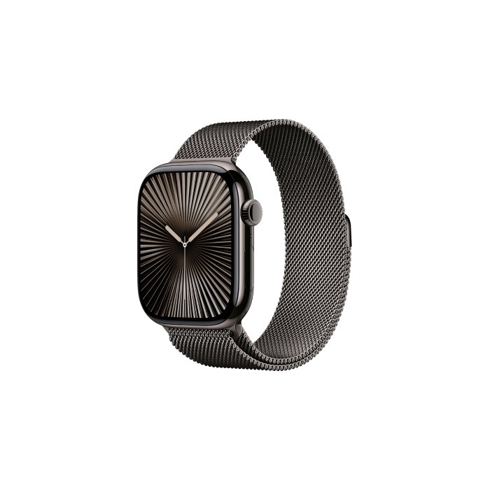 Apple Watch Serie 10 color oscuro, negro. Correa de metal, reloj inteligente ultimo modelo.